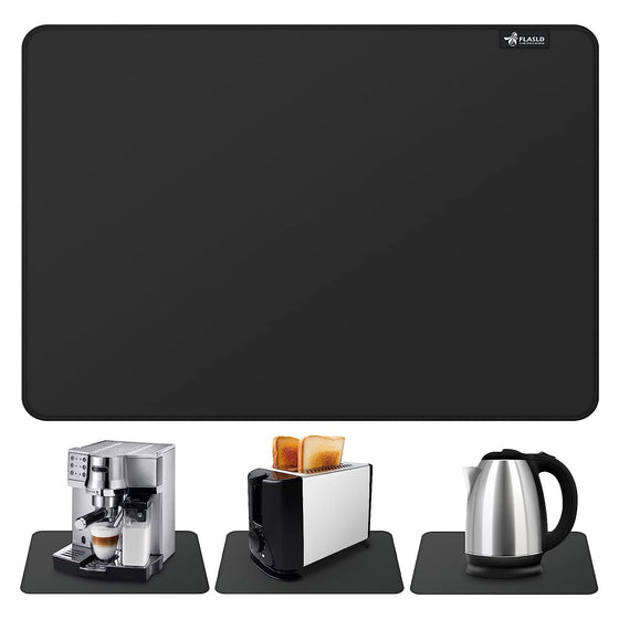 FLASLD Kitchen Coffee Maker Heat Resistant Mat, Waterproof Silicone Coffee Mat, Fireproof Countertop Protector Cover Mat Under Oven, Coffee Maker, Cutting Board, Bread Machine (Black, 16"X25")