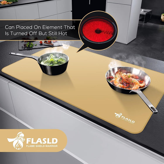 FLASLD Stove Top Covers for Electric Stove, Fireproof Heat Resistant Glass Top Stove Mat Prevents Scratching, Oil-Proof and Water-Proof Countertop Heat Protector Mat, Khaki