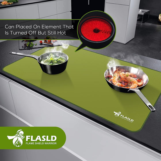 FLASLD Fireproof Stove Cover Protector for Electric Glass Washer Dryer Top, Heat Resistant 550℉ on Stovetop Cooktop Mat, Green