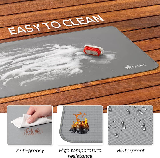 FLASLD Under Grill Mat, BBQ Grilling Pad Washable Floor Mat to Protect Decks and Patios from Grease Splatter and Grill Heat, Fireproof Fireplace Hearth Mat, Gray