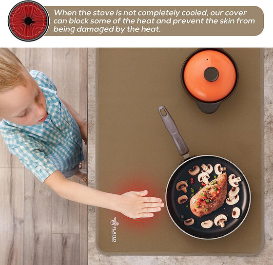 FLASLD Fireproof Stove Top Cover, Silicone Glass Top Stove Cover Protector for Electric Stove, Extra Large Silicone Stovetop Mat, Cooktop Protector Mat for Counter, Cooker, Brown