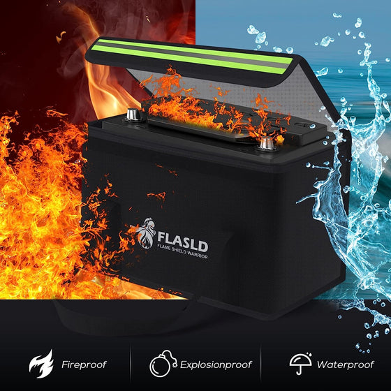 FLASLD Large Fireproof Lipo Bag for 100Ah Lithium Battery Storage and Charging, 14 x 7.8 x 9.5in Waterproof Box for Documents and Valuables